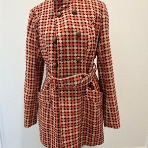 Tulle Orange and Black Checkered Trench Coat